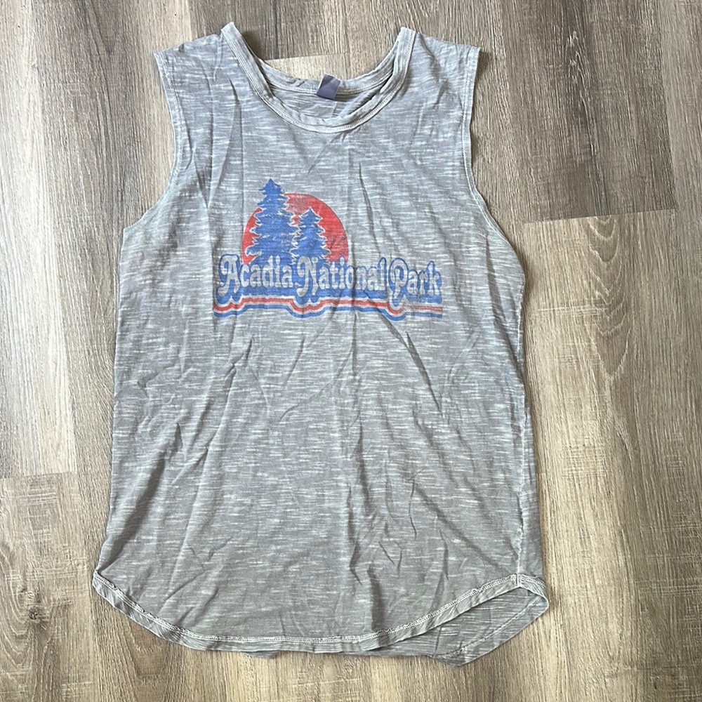 Alternative Gray Muscle Tee with Blue and Red Accents